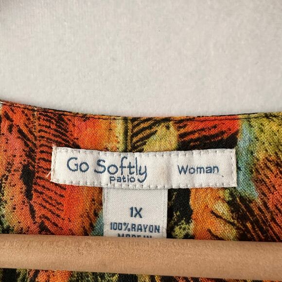 Go Softly Patio Dress House Muu Muu Lounge Feather Colorful Flowy Plus Size 1X - Picture 3 of 5